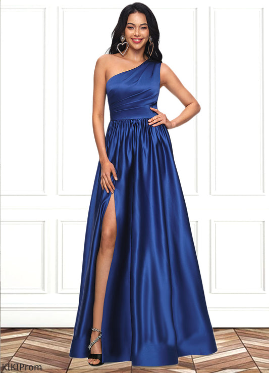 Cindy Ball-Gown/Princess One Shoulder Floor-Length Satin Prom Dresses DZP0022201