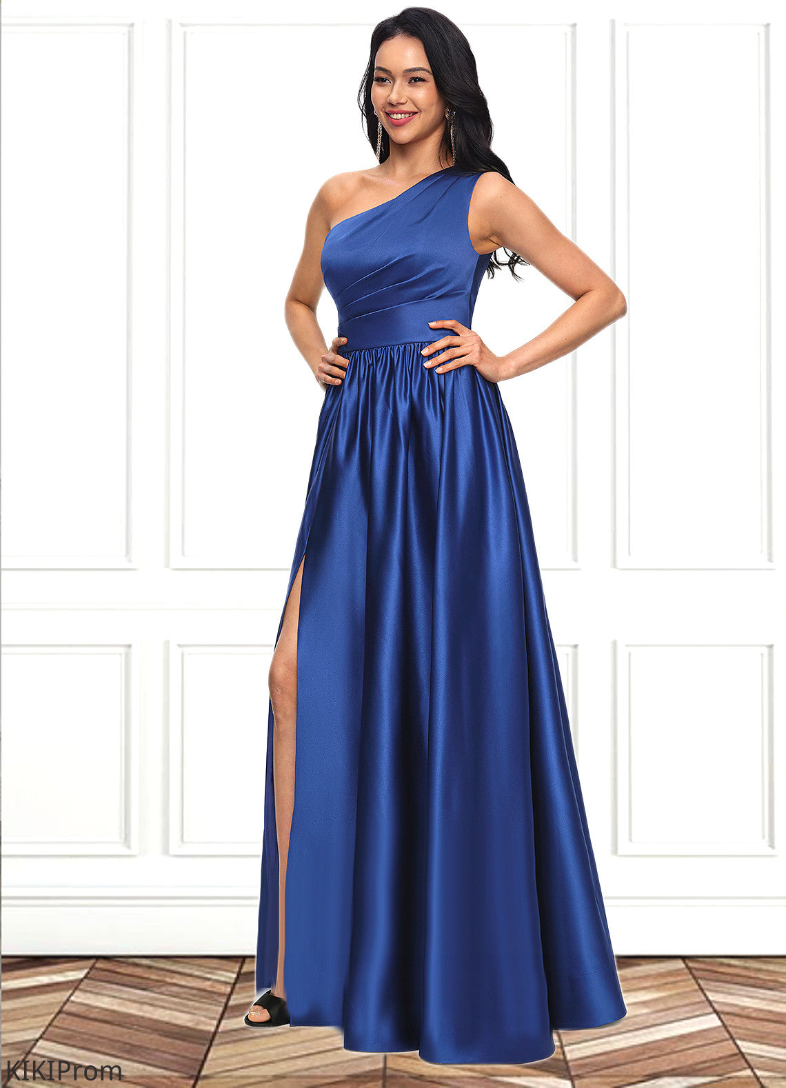 Cindy Ball-Gown/Princess One Shoulder Floor-Length Satin Prom Dresses DZP0022201