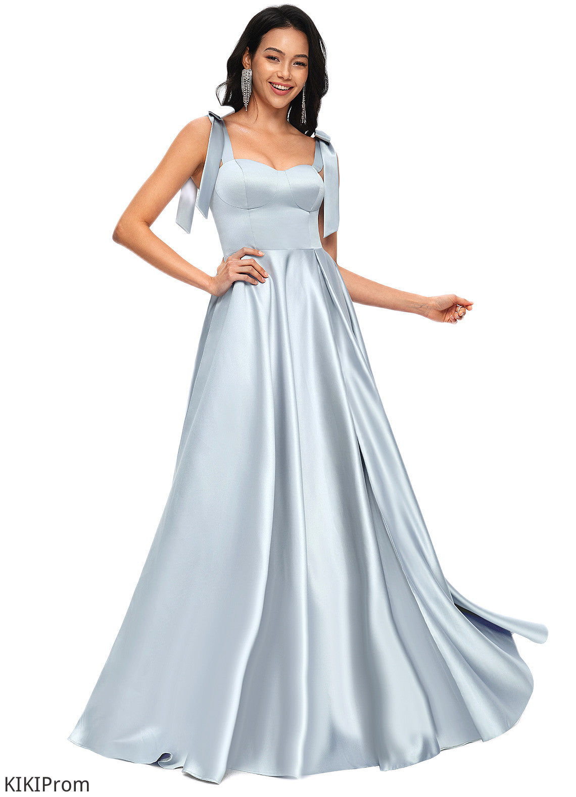 Jadyn A-line Sweetheart Sweep Train Satin Prom Dresses With Bow DZP0022203