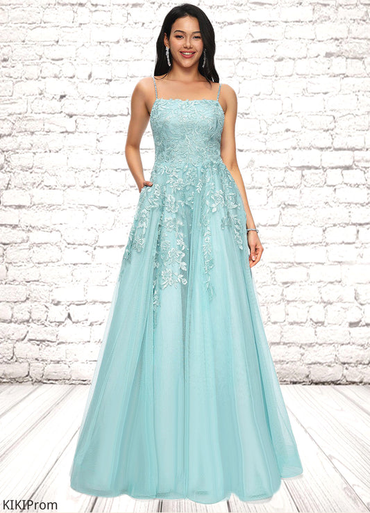 Kamila Ball-Gown/Princess Straight Floor-Length Tulle Prom Dresses With Appliques Lace Sequins DZP0022206