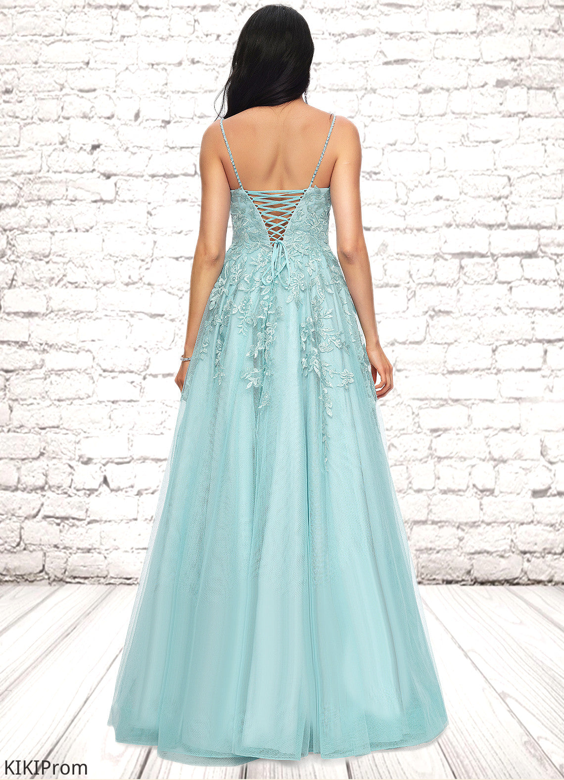 Kamila Ball-Gown/Princess Straight Floor-Length Tulle Prom Dresses With Appliques Lace Sequins DZP0022206