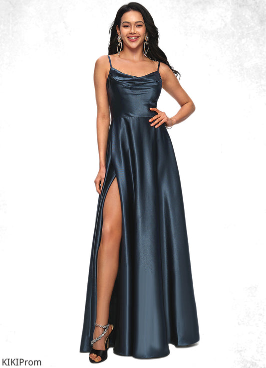 Krystal A-line Cowl Floor-Length Stretch Satin Prom Dresses DZP0022216