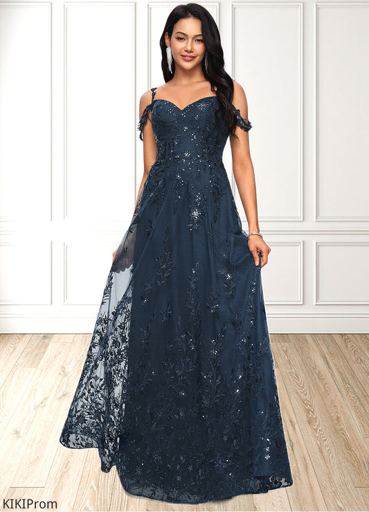 Lena A-line V-Neck Floor-Length Lace Prom Dresses With Sequins DZP0022222