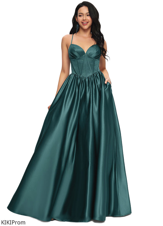 Leila Ball-Gown/Princess V-Neck Floor-Length Satin Prom Dresses With Pleated DZP0022230