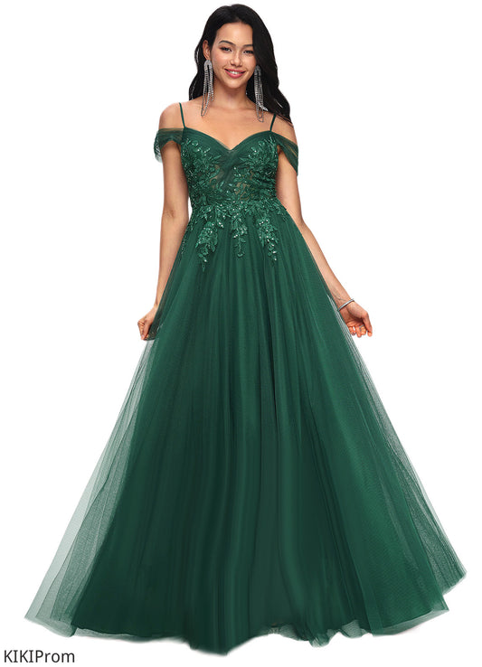 Jayla A-line Off the Shoulder Floor-Length Tulle Prom Dresses With Appliques Lace Sequins DZP0022231