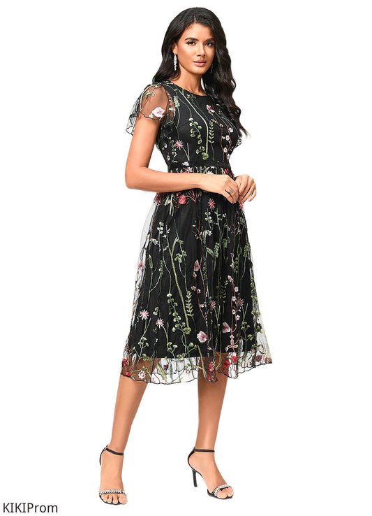 Shaniya A-line Scoop Knee-Length Lace Cocktail Dress DZP0022244