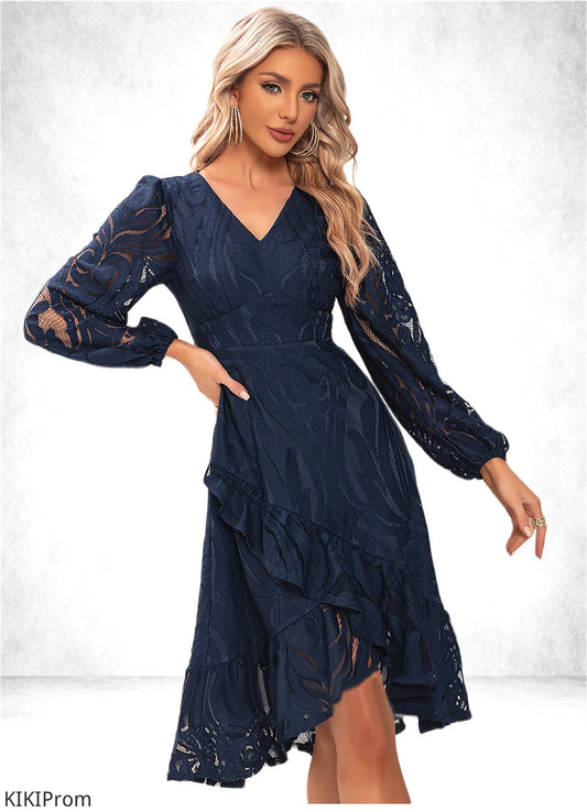 Ginny Jacquard V-Neck Elegant A-line Lace Midi Dresses DZP0022269