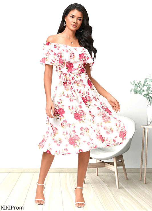 Siena A-line Off the Shoulder Knee-Length Chiffon Cocktail Dress With Bow DZP0022337