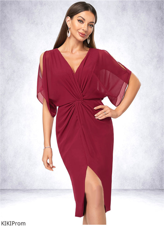 Lexi Sheath/Column V-Neck Knee-Length Chiffon Cocktail Dress With Pleated DZP0022386