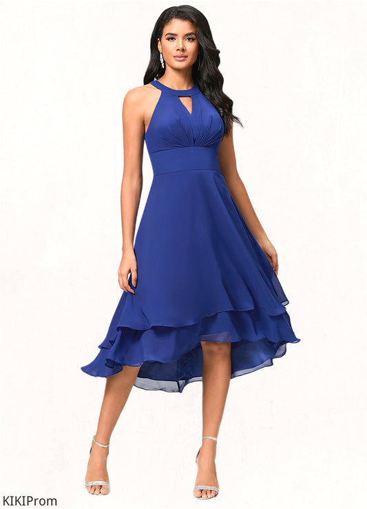 Kaelyn A-line Scoop Asymmetrical Chiffon Cocktail Dress With Pleated DZP0022410
