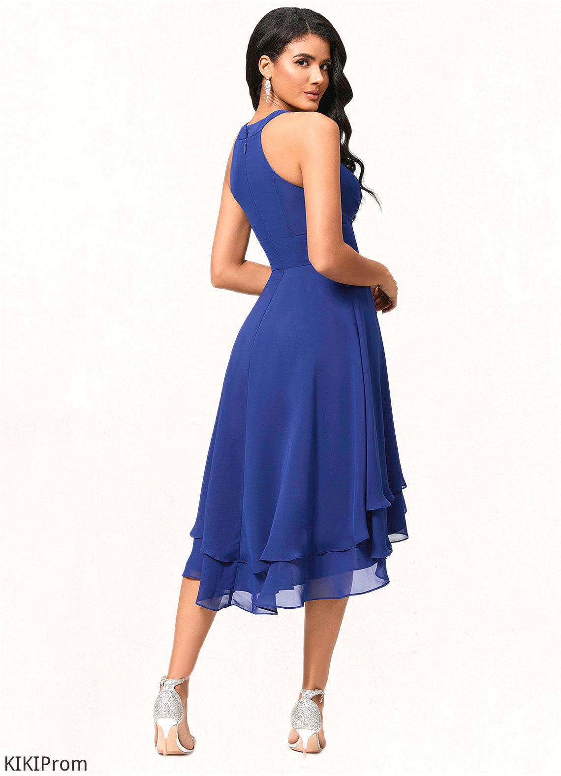 Kaelyn A-line Scoop Asymmetrical Chiffon Cocktail Dress With Pleated DZP0022410