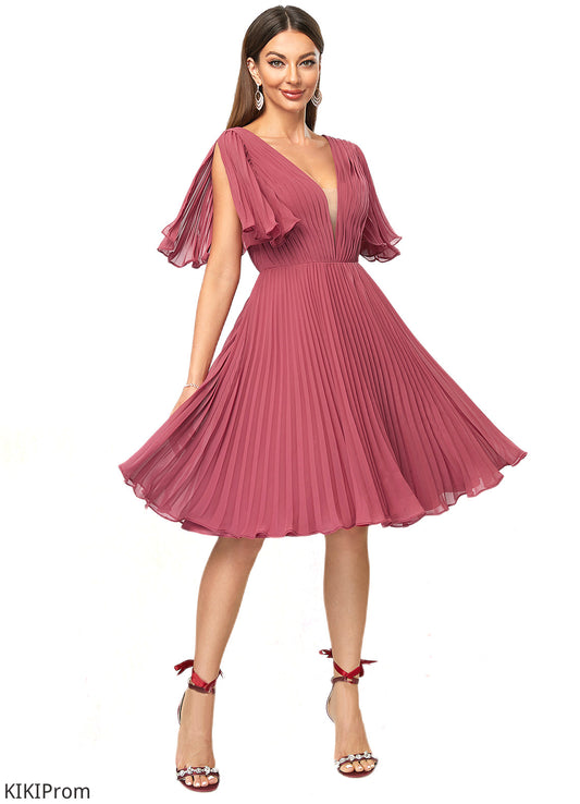 Willow A-line V-Neck Knee-Length Chiffon Cocktail Dress With Pleated DZP0022429
