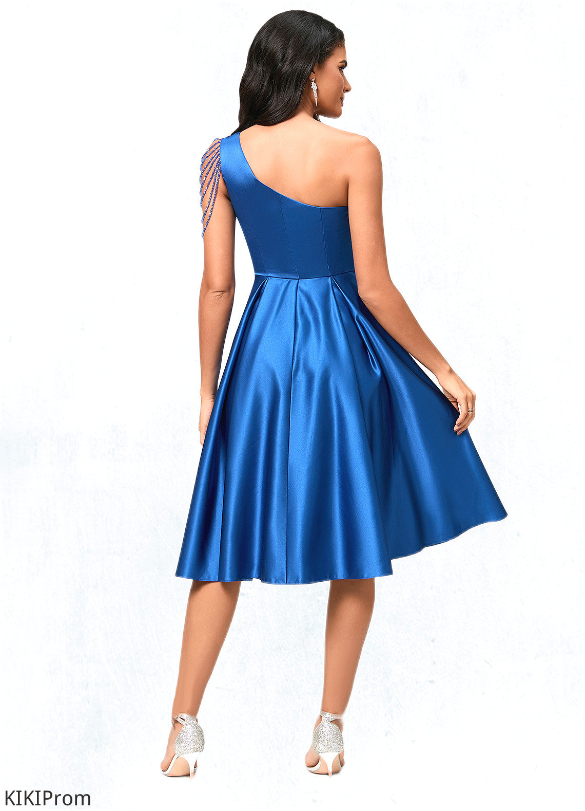 Alexandra A-line One Shoulder Knee-Length Satin Cocktail Dress With Beading Pleated DZP0022531