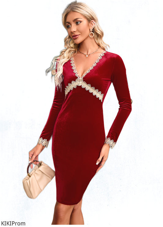 Kaylynn Appliques Lace V-Neck Elegant Bodycon Velvet Mini Dresses DZP0022560