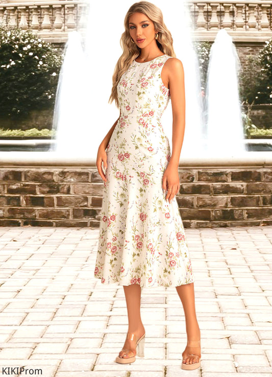 Mckayla Trumpet/Mermaid Scoop Tea-Length Polyester Bridesmaid Dress With Floral Print DZP0022566