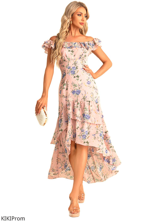 Lisa Trumpet/Mermaid Scoop Straight Floor-Length Asymmetrical Chiffon Bridesmaid Dress With Ruffle Floral Print DZP0022569
