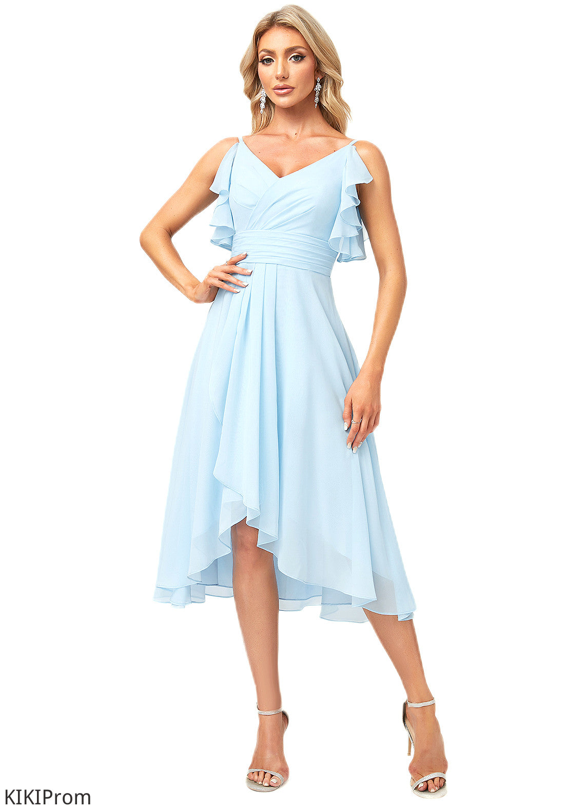 Britney A-line V-Neck Floor-Length Chiffon Bridesmaid Dress With Ruffle DZP0022573