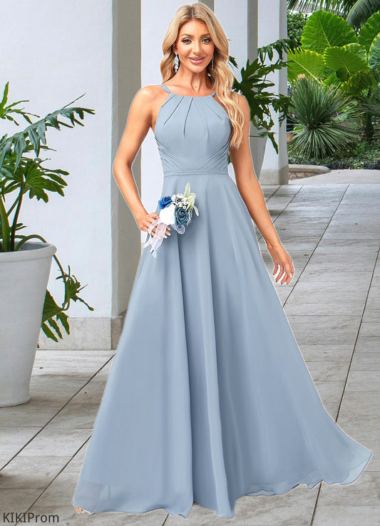 Abbigail A-line Halter Floor-Length Chiffon Bridesmaid Dress DZP0022575