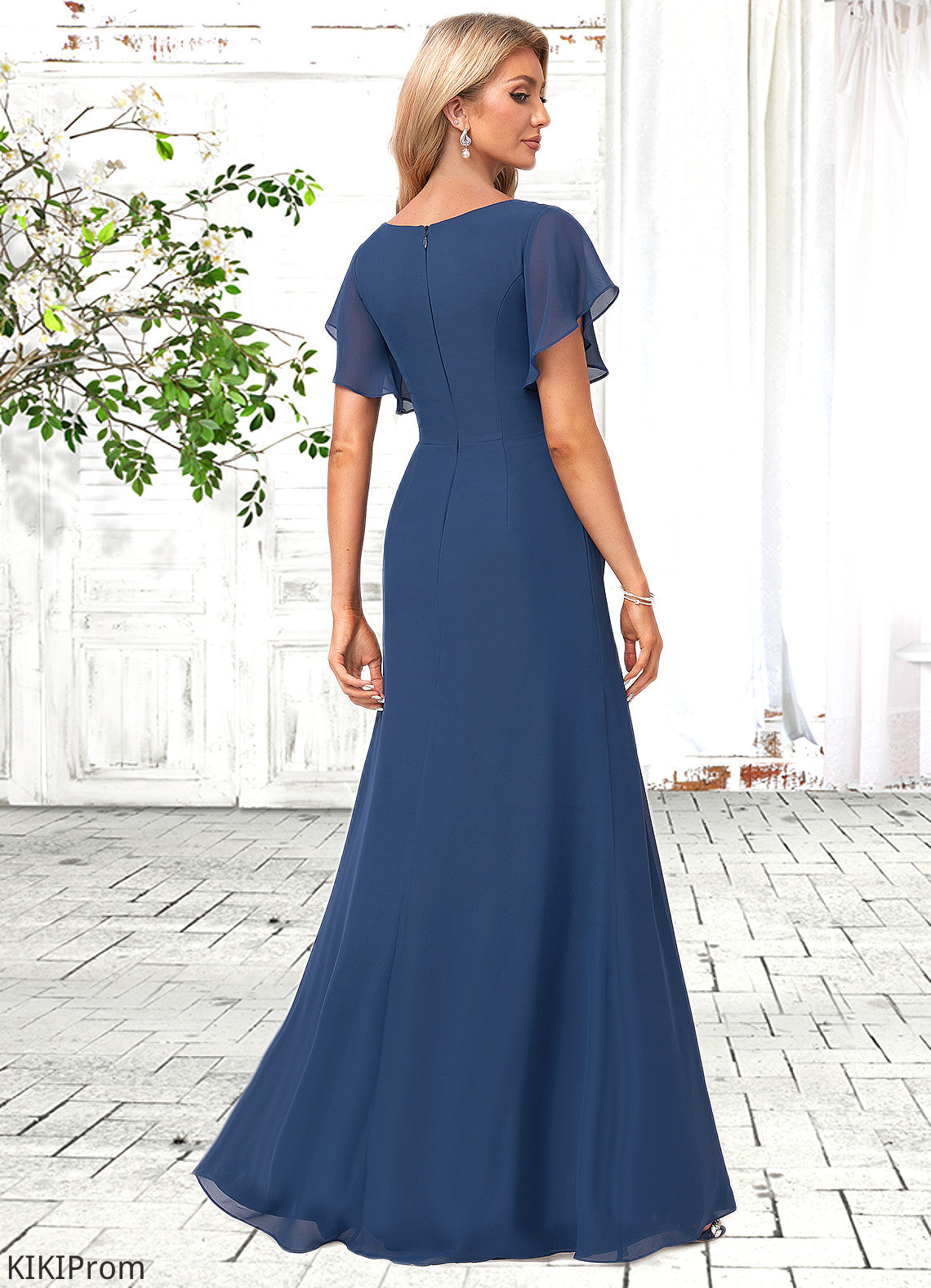Sierra A-line V-Neck Floor-Length Chiffon Bridesmaid Dress With Ruffle DZP0022582