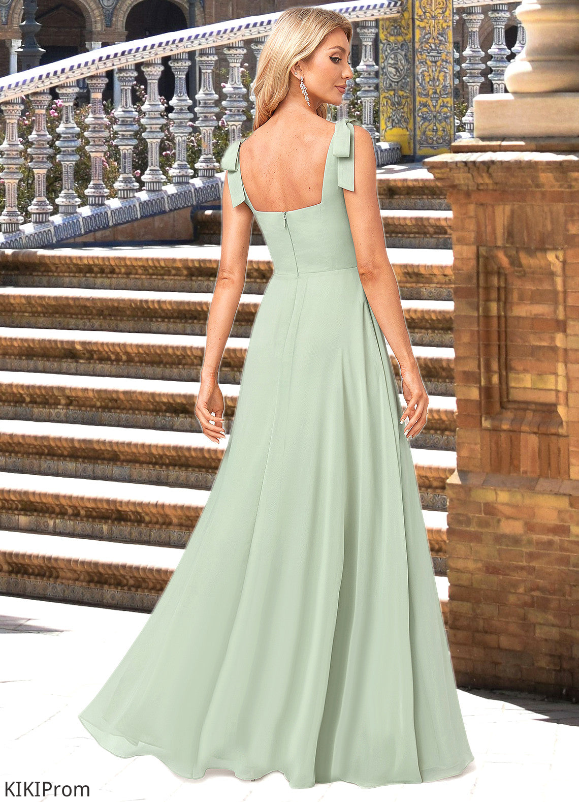 Chana A-line Square Floor-Length Chiffon Bridesmaid Dress With Bow DZP0022588