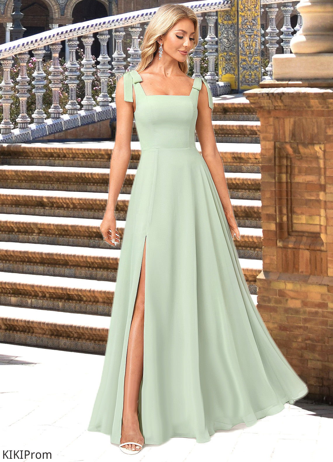 Chana A-line Square Floor-Length Chiffon Bridesmaid Dress With Bow DZP0022588