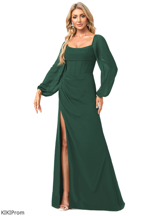 Kenzie A-line Scoop Floor-Length Chiffon Bridesmaid Dress DZP0022593