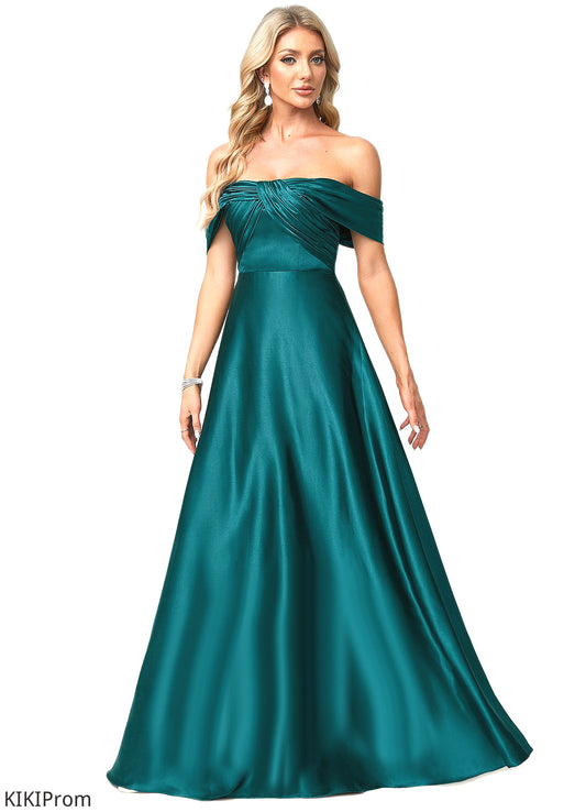 Precious A-line Off the Shoulder Floor-Length Stretch Satin Bridesmaid Dress DZP0022595