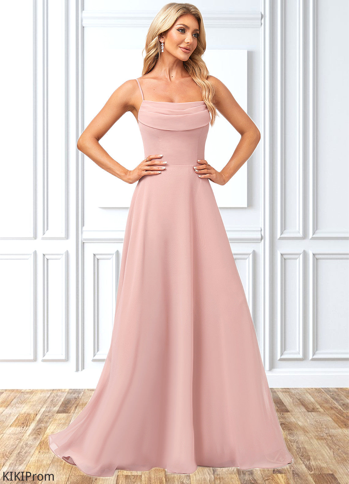 Jordan A-line Cold Shoulder Square Floor-Length Chiffon Bridesmaid Dress With Ruffle DZP0022598