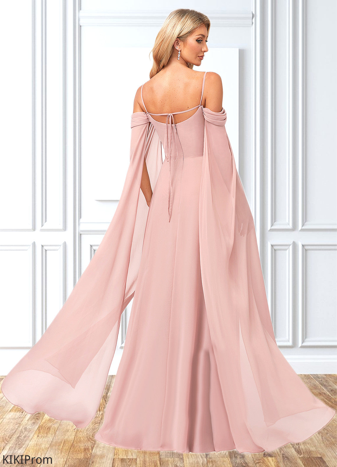Jordan A-line Cold Shoulder Square Floor-Length Chiffon Bridesmaid Dress With Ruffle DZP0022598