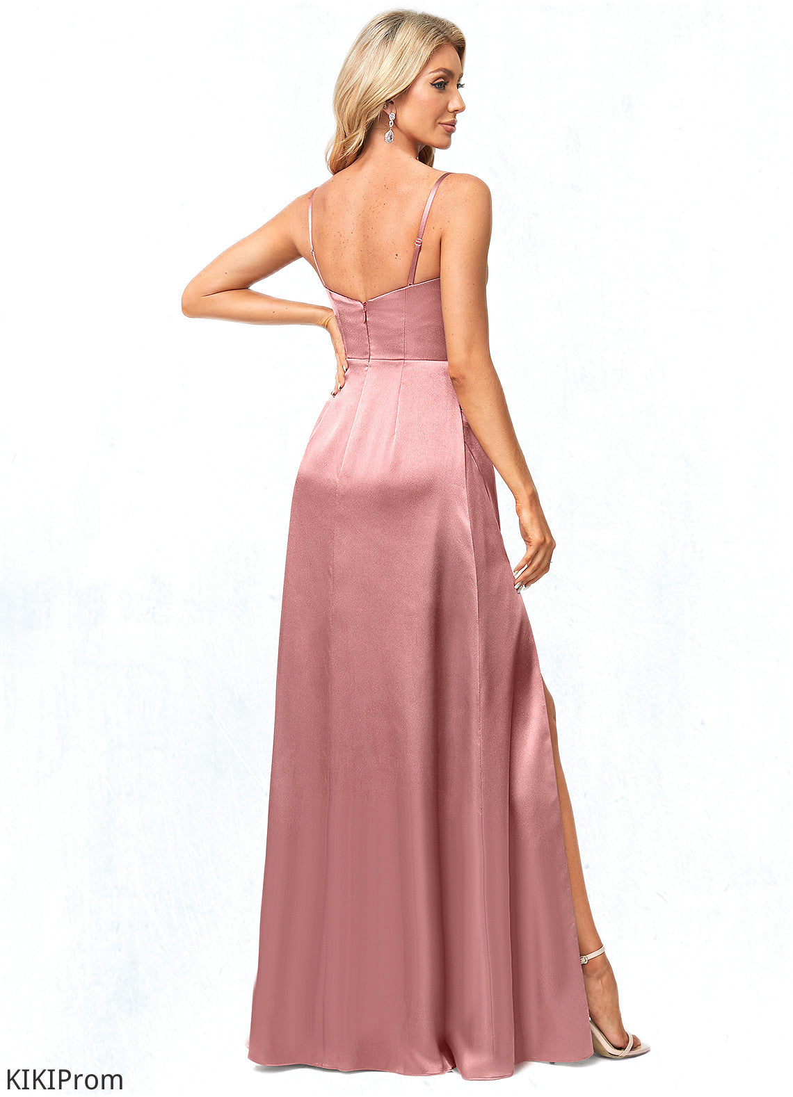 Keira A-line Cowl Floor-Length Stretch Satin Bridesmaid Dress DZP0022603