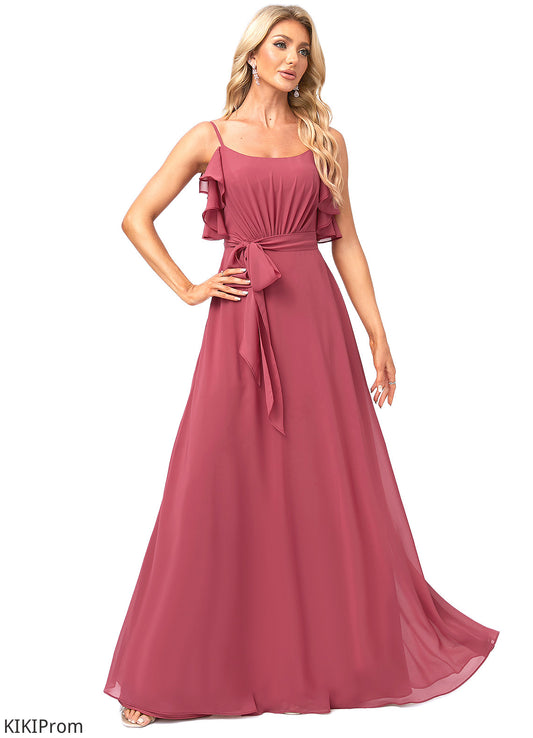 Payten A-line V-Neck Floor-Length Chiffon Bridesmaid Dress With Ruffle DZP0022604