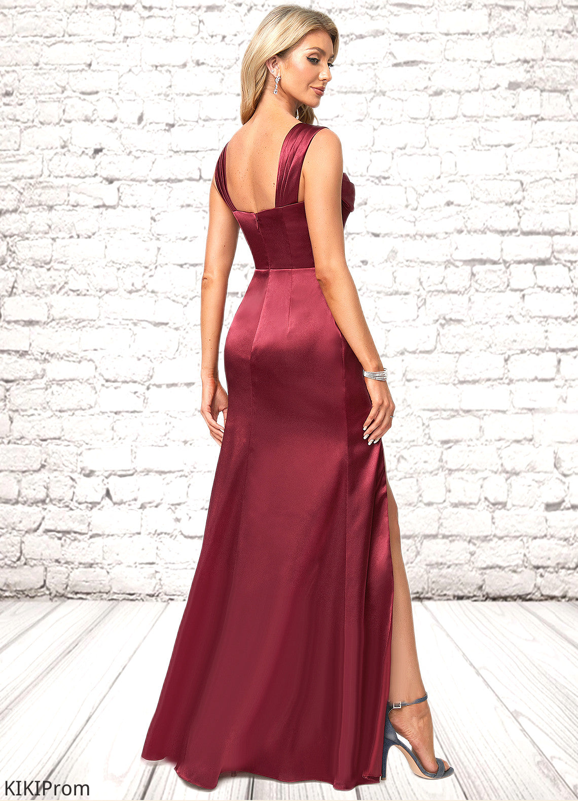 Nicola A-line Square Floor-Length Stretch Satin Bridesmaid Dress DZP0022607
