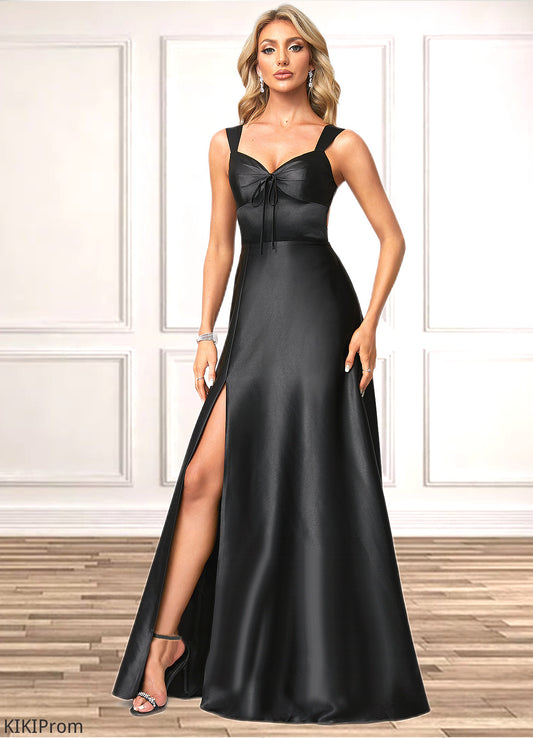 Paris A-line V-Neck Floor-Length Stretch Satin Bridesmaid Dress With Bow DZP0022615