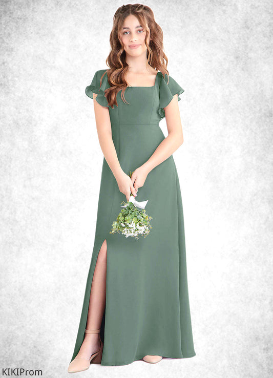 Briana A-Line Bow Chiffon Floor-Length Junior Bridesmaid Dress Eucalyptus DZP0022847