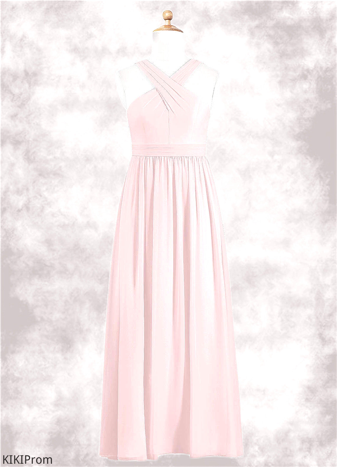Wendy A-Line Pleated Chiffon Floor-Length Junior Bridesmaid Dress Blushing Pink DZP0022849