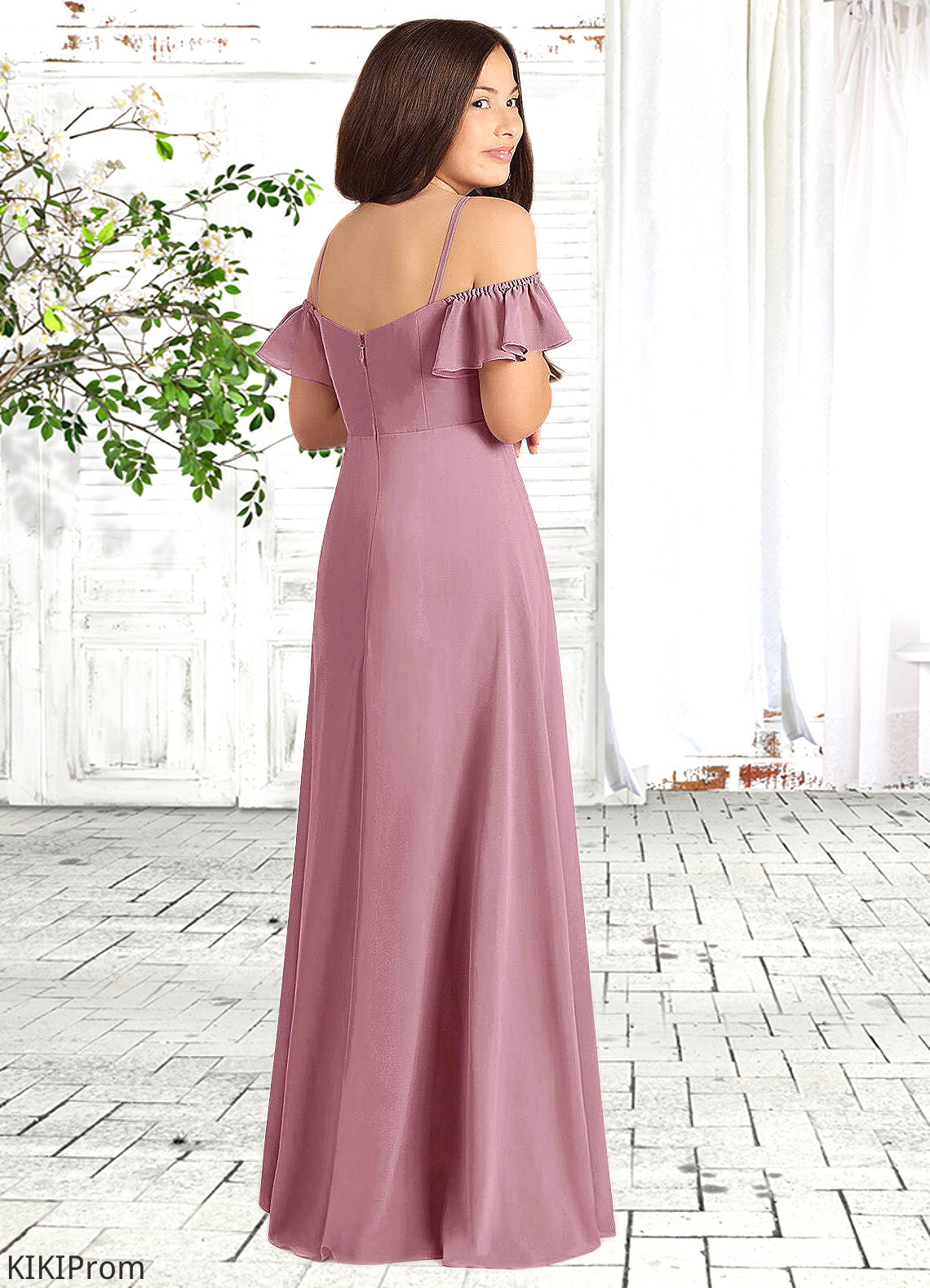 Adriana A-Line Off the Shoulder Chiffon Floor-Length Junior Bridesmaid Dress Vintage Mauve DZP0022859