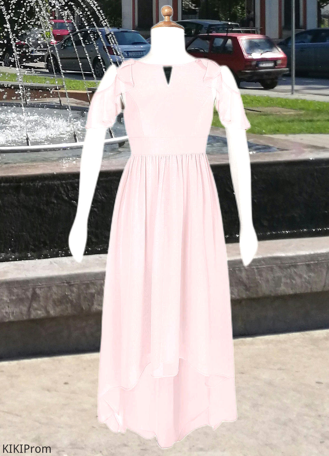 Thalia A-Line Ruched Chiffon Asymmetrical Junior Bridesmaid Dress Blushing Pink DZP0022862