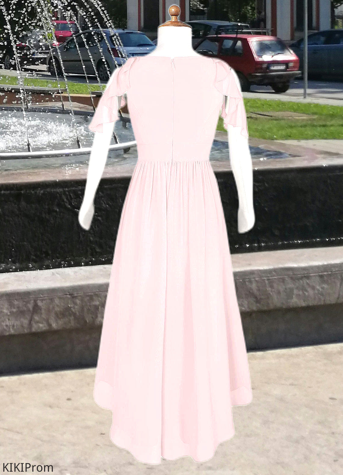 Thalia A-Line Ruched Chiffon Asymmetrical Junior Bridesmaid Dress Blushing Pink DZP0022862