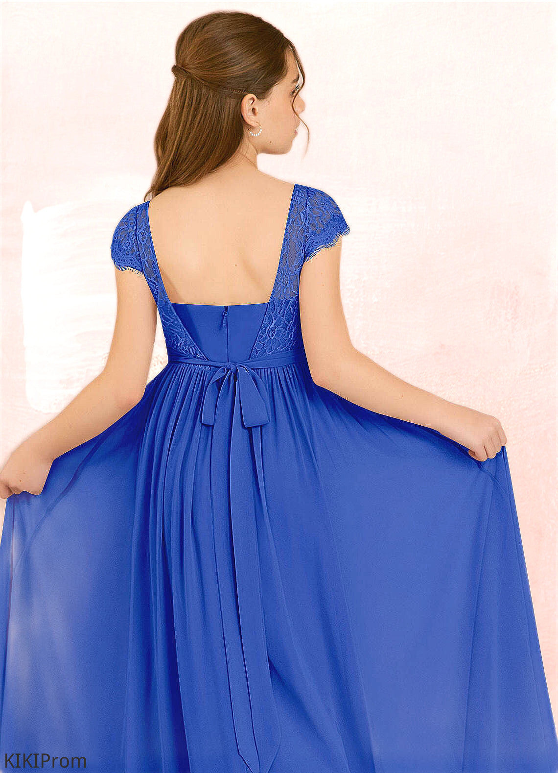 Lorelai A-Line Pleated Chiffon Floor-Length Junior Bridesmaid Dress Royal Blue DZP0022863