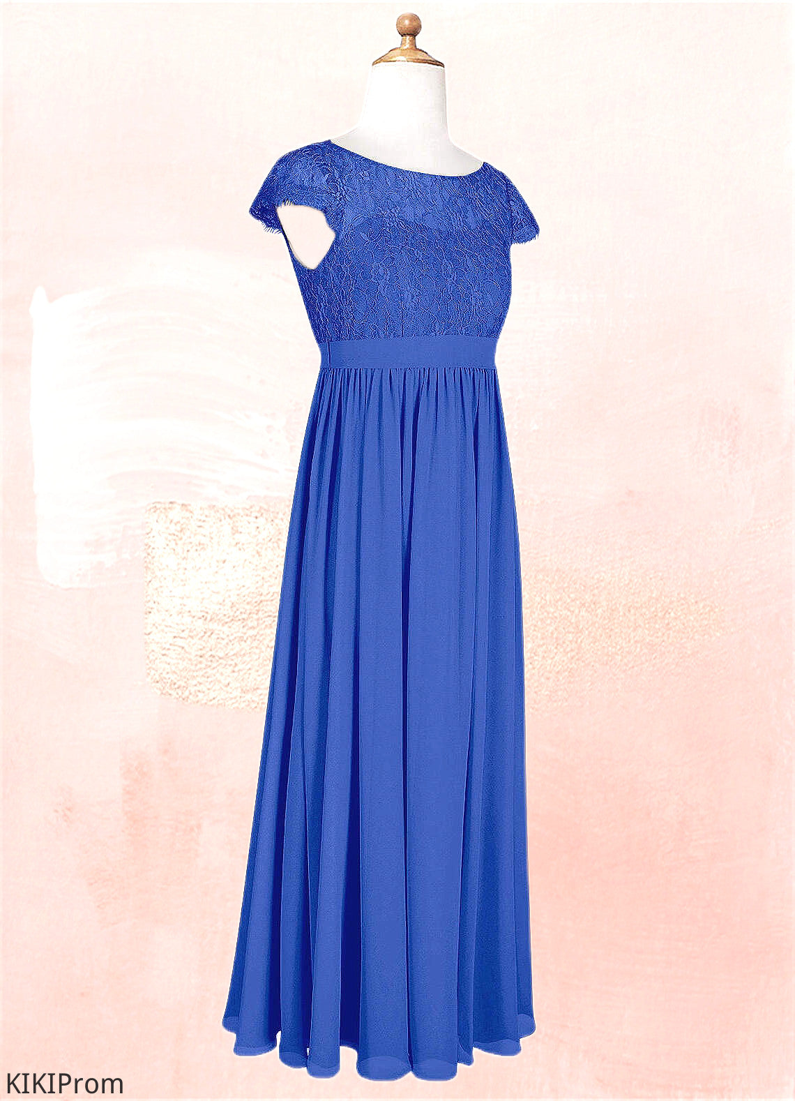 Lorelai A-Line Pleated Chiffon Floor-Length Junior Bridesmaid Dress Royal Blue DZP0022863