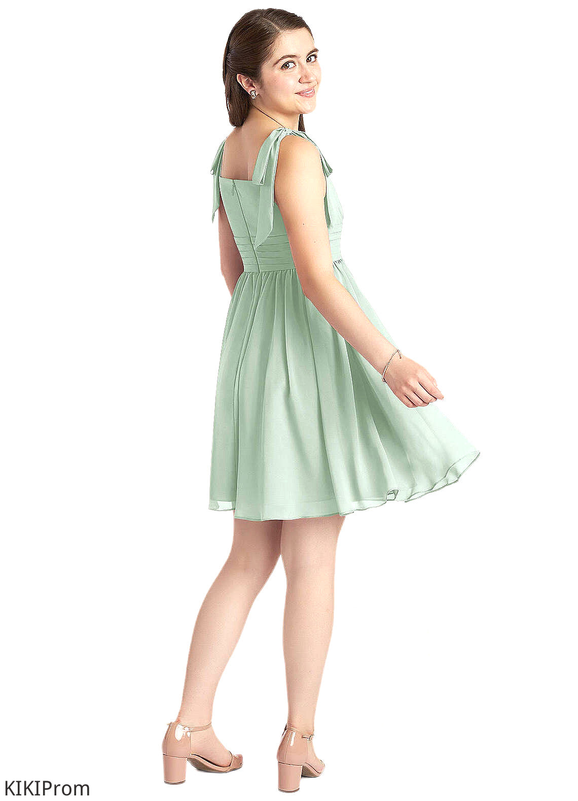 Myla A-Line Pleated Chiffon Mini Junior Bridesmaid Dress Agave DZP0022864