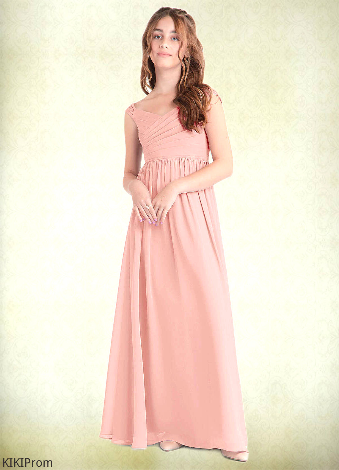 Caroline A-Line Pleated Chiffon Floor-Length Junior Bridesmaid Dress Rosette DZP0022868