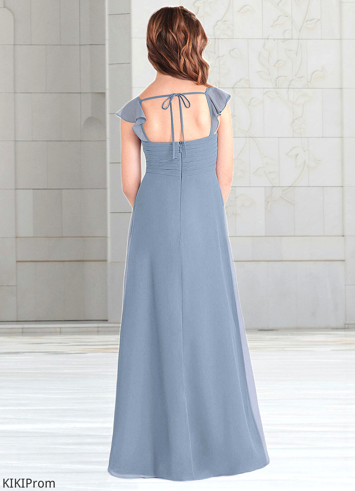 Aliya A-Line Sweetheart Neckline Chiffon Floor-Length Junior Bridesmaid Dress dusty blue DZP0022869