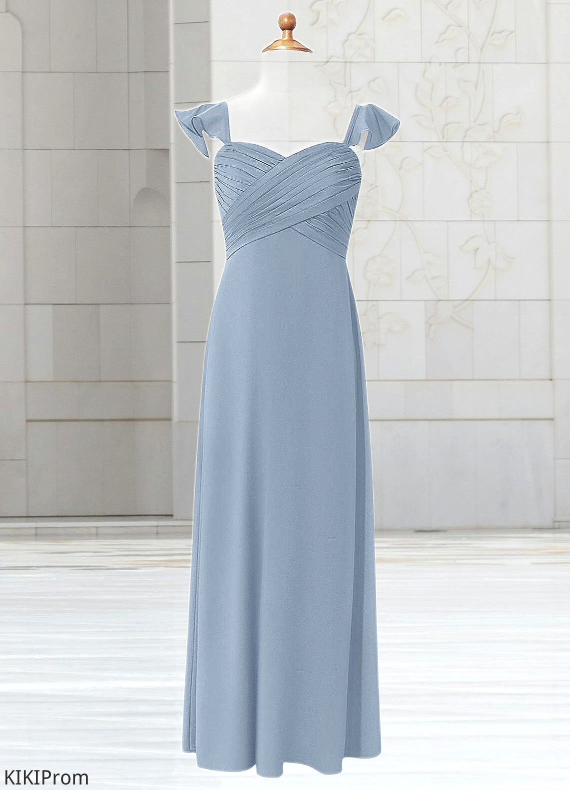 Aliya A-Line Sweetheart Neckline Chiffon Floor-Length Junior Bridesmaid Dress dusty blue DZP0022869