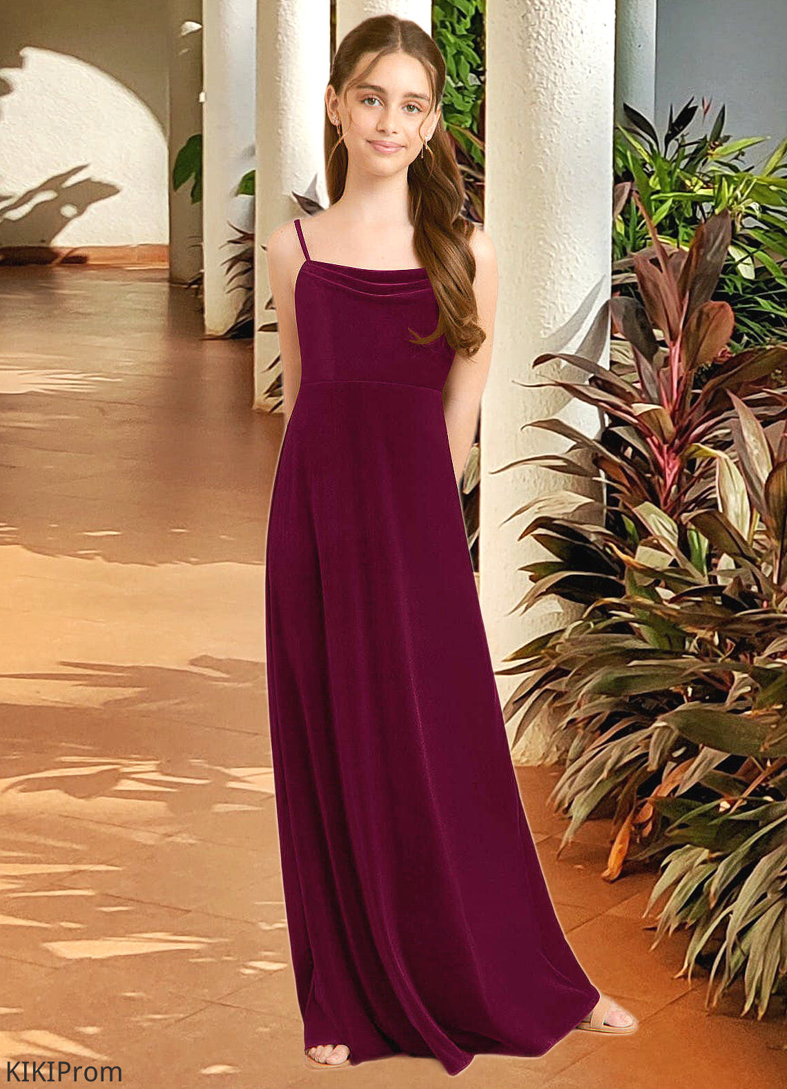 Abbie A-Line Velvet Floor-Length Junior Bridesmaid Dress Cabernet DZP0022870