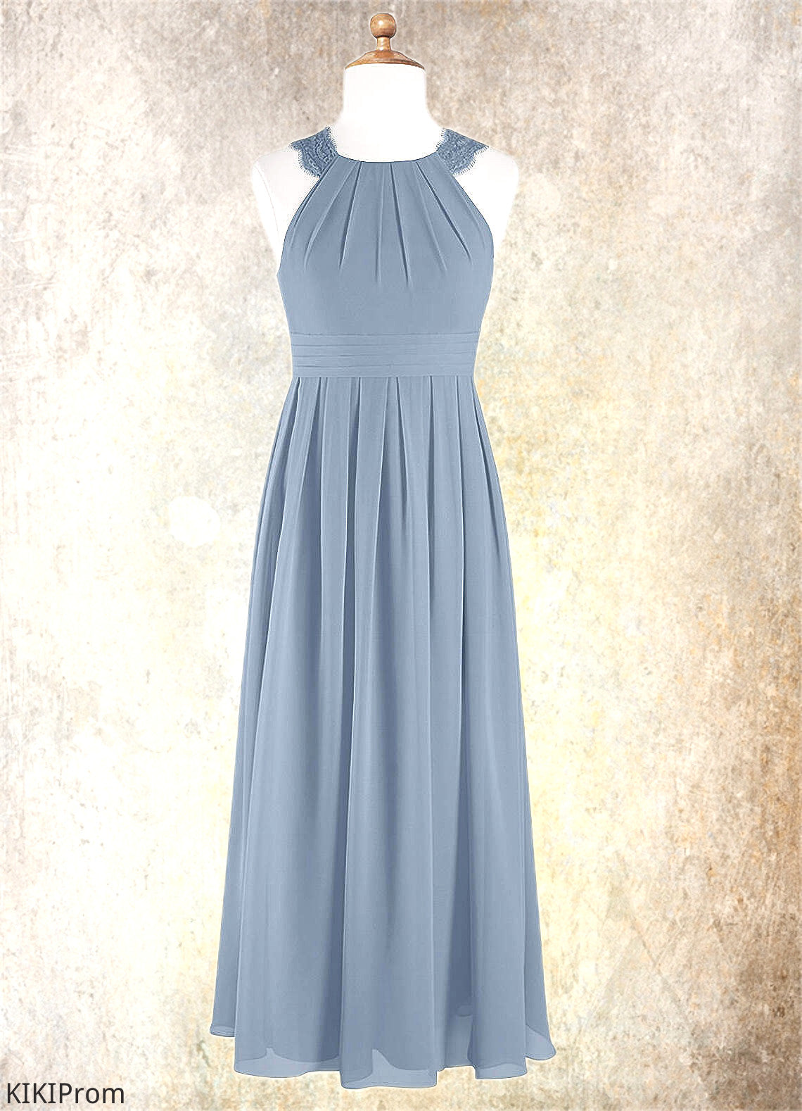 Alina A-Line Lace Chiffon Floor-Length Junior Bridesmaid Dress dusty blue DZP0022871
