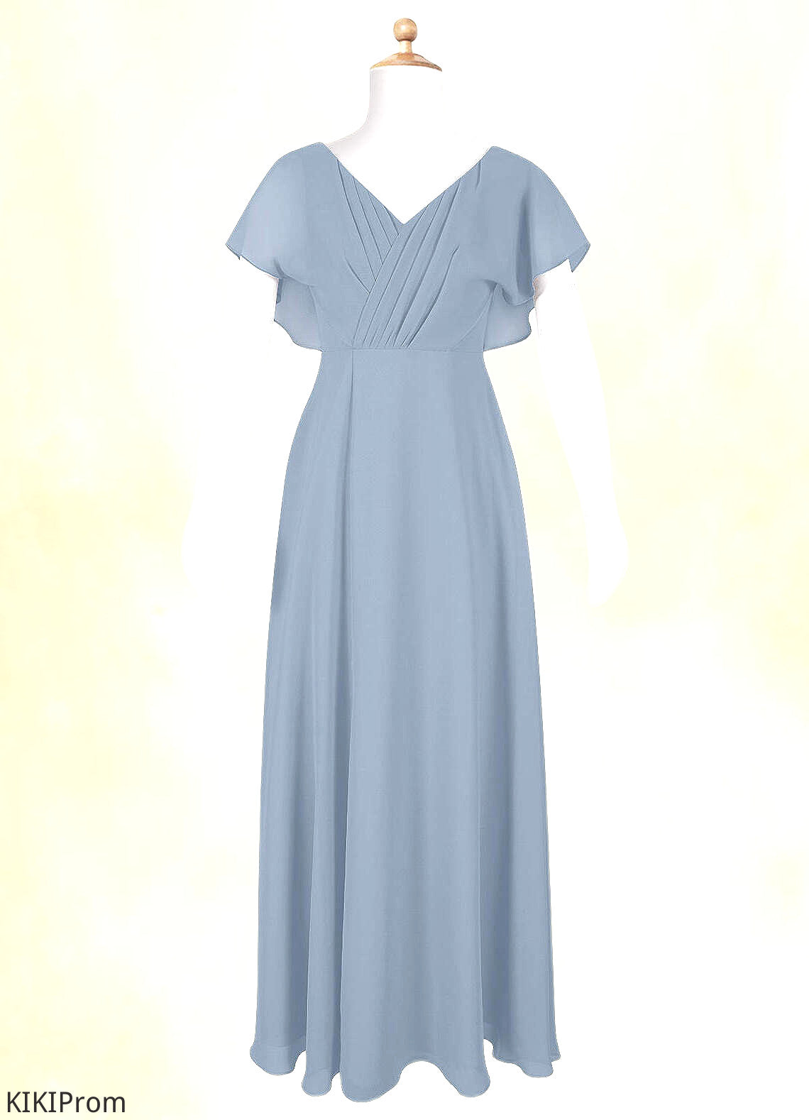 Aryanna A-Line Ruched Chiffon Floor-Length Junior Bridesmaid Dress dusty blue DZP0022872