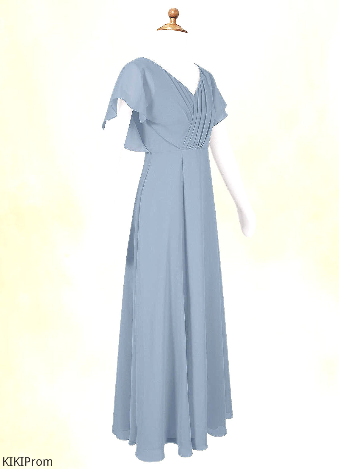 Aryanna A-Line Ruched Chiffon Floor-Length Junior Bridesmaid Dress dusty blue DZP0022872