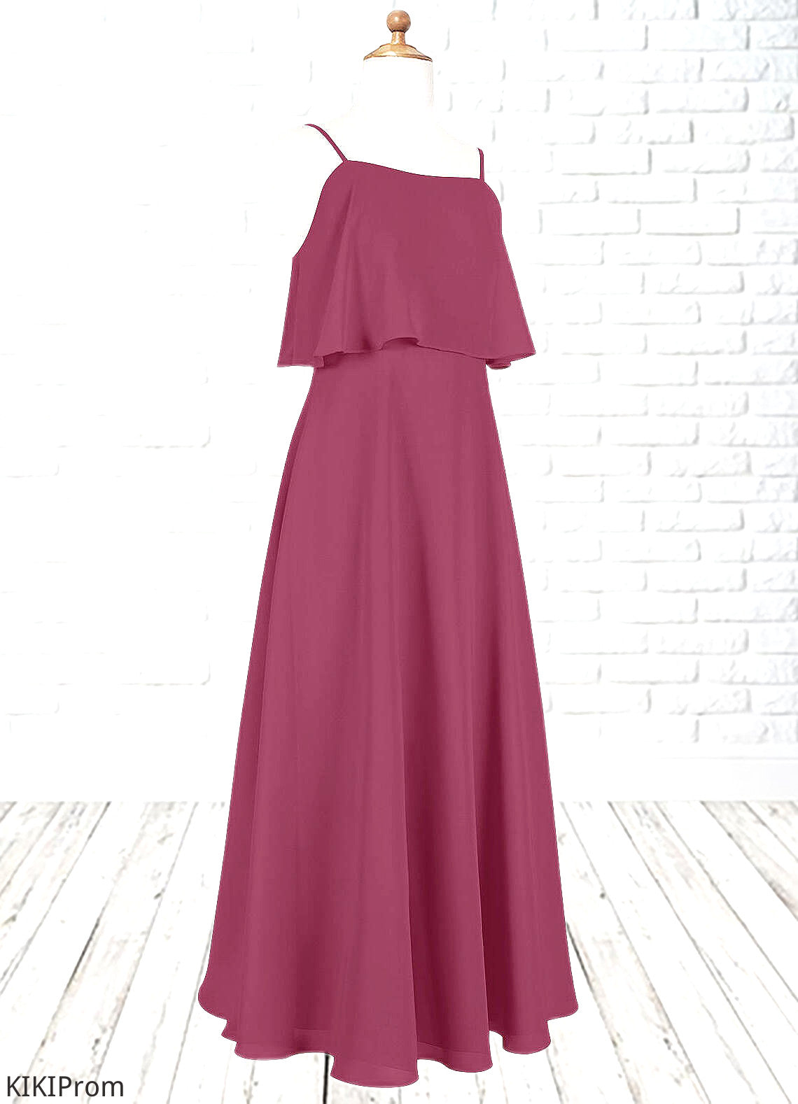 Anabelle A-Line Ruched Chiffon Floor-Length Junior Bridesmaid Dress Mulberry DZP0022874