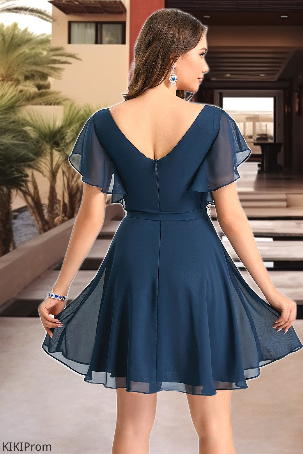 Lorena A-line V-Neck Short/Mini Chiffon Homecoming Dress DZP0020464